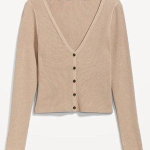 NWT V-Neck Rib-Knit Cropped Cardigan Sweater, Size 3X